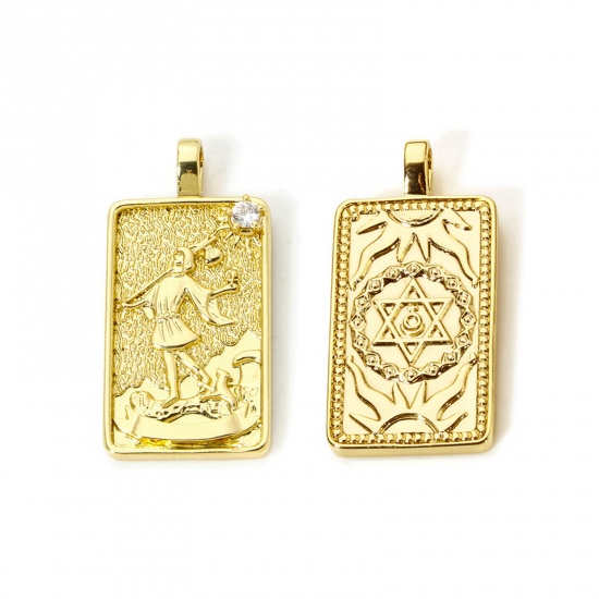 Imagen de 1 Piece Eco-friendly Brass Tarot Pendants 18K Real Gold Plated Rectangle The Fool Double Sided 3cm x 1.5cm