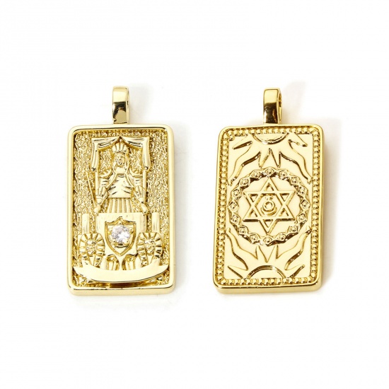 Imagen de 1 Piece Eco-friendly Brass Tarot Pendants 18K Real Gold Plated Rectangle The Chariot Double Sided 3cm x 1.5cm