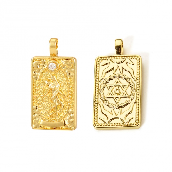 Imagen de 1 Piece Eco-friendly Brass Tarot Pendants 18K Real Gold Plated Rectangle The World Double Sided 3cm x 1.5cm