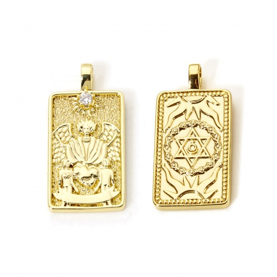 Imagen de 1 Piece Eco-friendly Brass Tarot Pendants 18K Real Gold Plated Rectangle Judgement Double Sided 3cm x 1.5cm