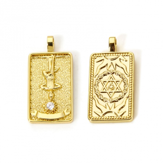 Imagen de 1 Piece Eco-friendly Brass Tarot Pendants 18K Real Gold Plated Rectangle The Hanged Man Double Sided 3cm x 1.5cm