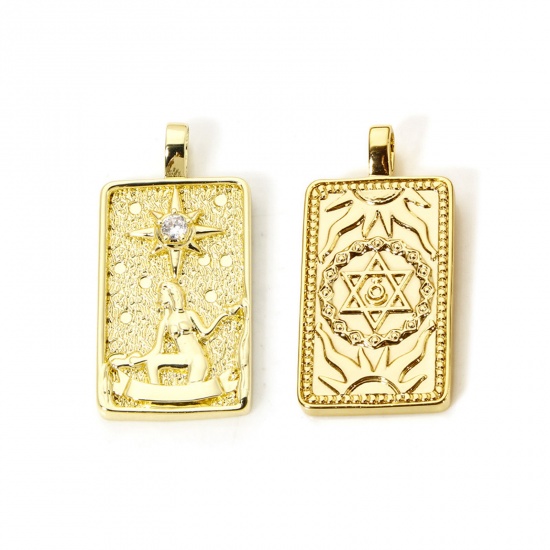 Imagen de 1 Piece Eco-friendly Brass Tarot Pendants 18K Real Gold Plated Rectangle Star Double Sided 3cm x 1.5cm