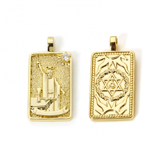 Imagen de 1 Piece Eco-friendly Brass Tarot Pendants 18K Real Gold Plated Rectangle The Magician Double Sided 3cm x 1.5cm