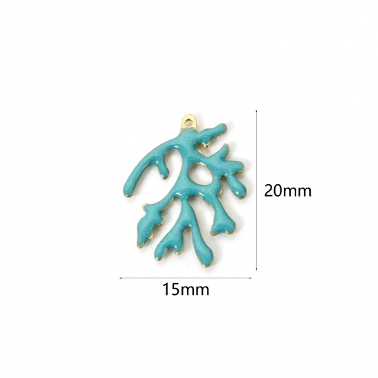 Изображение 5 PCs Brass Enamelled Sequins Charms Brass Color Lake Blue Coral Enamel 20mm x 15mm