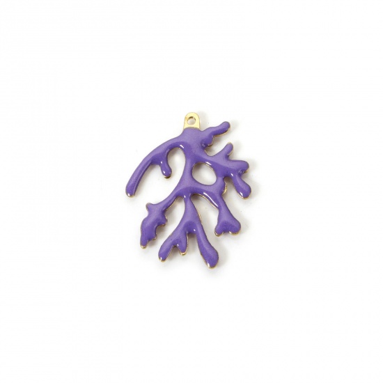 Изображение 5 PCs Brass Enamelled Sequins Charms Brass Color Purple Coral Enamel 20mm x 15mm