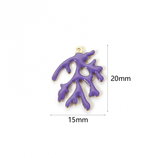 Изображение 5 PCs Brass Enamelled Sequins Charms Brass Color Purple Coral Enamel 20mm x 15mm