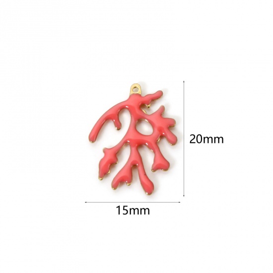 Изображение 5 PCs Brass Enamelled Sequins Charms Brass Color Pink Coral Enamel 20mm x 15mm