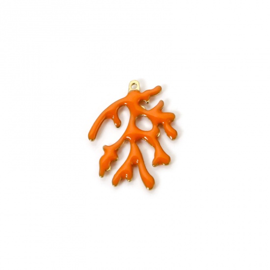 Изображение 5 PCs Brass Enamelled Sequins Charms Brass Color Orange Coral Enamel 20mm x 15mm