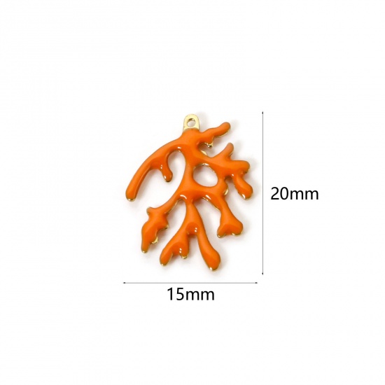 Изображение 5 PCs Brass Enamelled Sequins Charms Brass Color Orange Coral Enamel 20mm x 15mm