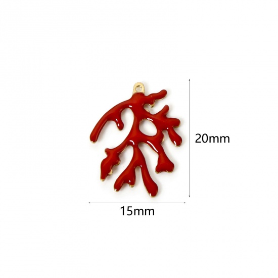 Изображение 5 PCs Brass Enamelled Sequins Charms Brass Color Red Coral Enamel 20mm x 15mm