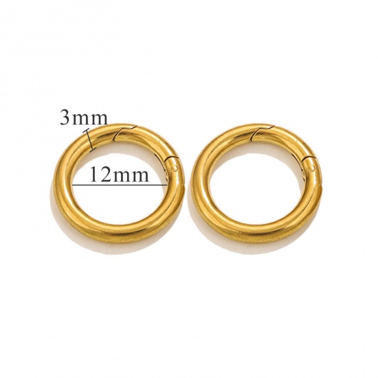 Bild von 1 Stück Umweltfreundliche PVD-Vakuumbeschichtung 304 Edelstahl Federringverschluss Rund 18K Vergoldet Poliert 18mm D.