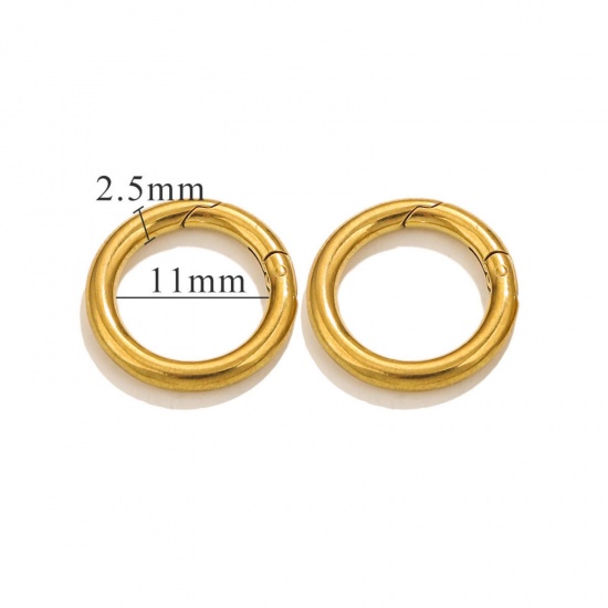 Bild von 1 Stück Umweltfreundliche PVD-Vakuumbeschichtung 304 Edelstahl Federringverschluss Rund 18K Vergoldet Poliert 16mm D.