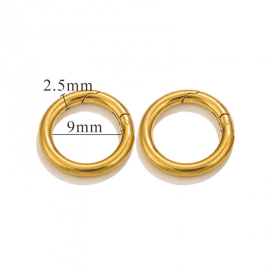 Bild von 1 Stück Umweltfreundliche PVD-Vakuumbeschichtung 304 Edelstahl Federringverschluss Rund 18K Vergoldet Poliert 14mm D.
