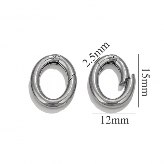 Bild von 1 Stück 304 Edelstahl Federringverschluss Oval Silberfarbe Poliert 12mm x 15mm
