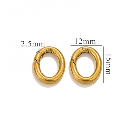 Bild von 1 Stück Umweltfreundliche PVD-Vakuumbeschichtung 304 Edelstahl Federringverschluss Oval 18K Vergoldet Poliert 12mm x 15mm