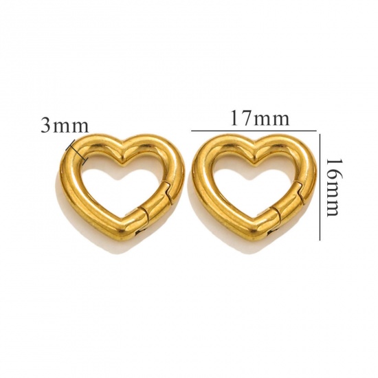 Bild von 1 Stück Umweltfreundliche PVD-Vakuumbeschichtung 304 Edelstahl Federringverschluss Herz 18K Vergoldet Poliert 17mm x 16mm
