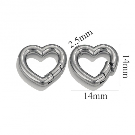 Bild von 1 Stück 304 Edelstahl Federringverschluss Herz Silberfarbe Poliert 14mm x 14mm