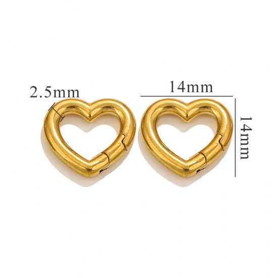 Bild von 1 Stück Umweltfreundliche PVD-Vakuumbeschichtung 304 Edelstahl Federringverschluss Herz 18K Vergoldet Poliert 14mm x 14mm