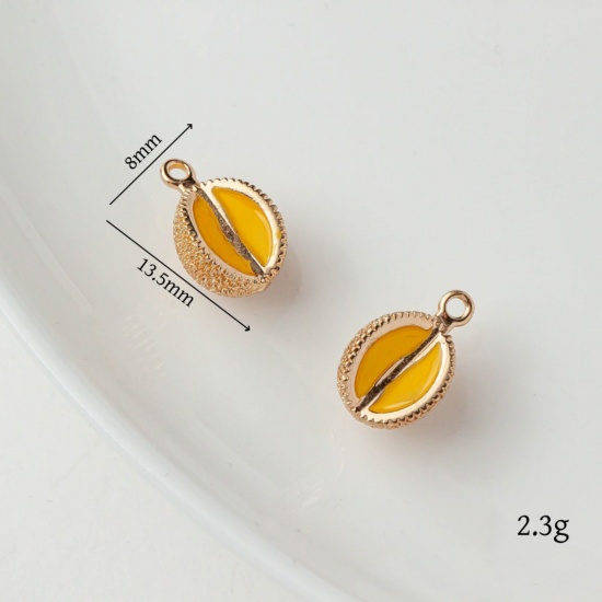 Picture of 2 PCs Brass Charms 18K Gold Plated Yellow Durian Fruit Enamel 13.5mm x 8mm