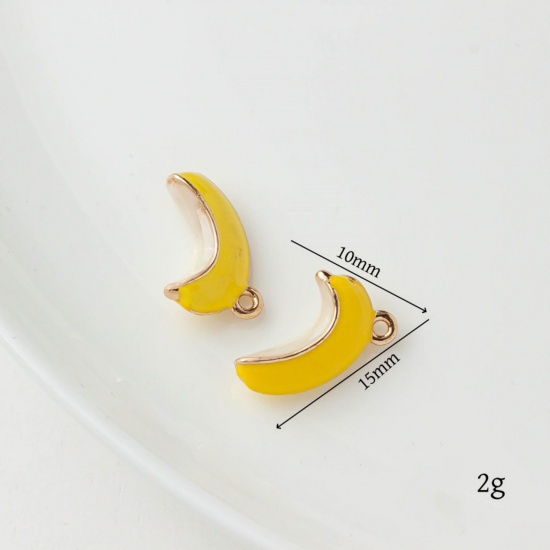 Picture of 2 PCs Brass Charms 18K Gold Plated White & Yellow Banana Fruit Enamel 15mm x 10mm