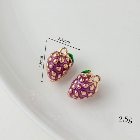 Picture of 2 PCs Brass Charms 18K Gold Plated Purple Grape Fruit Enamel 12mm x 8.5mm