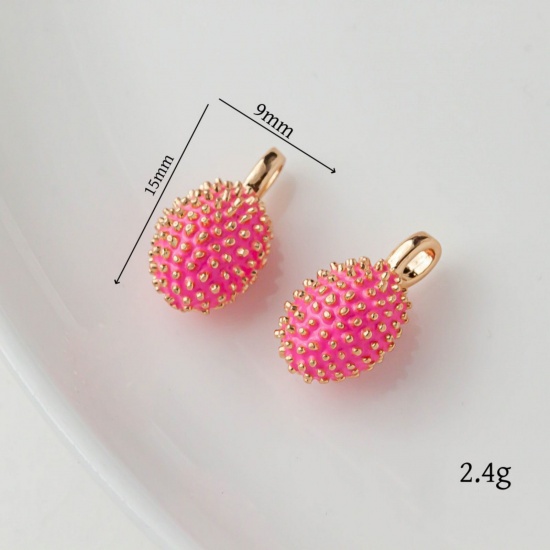 Picture of 2 PCs Brass Charms 18K Gold Plated Pink Enamel 15mm x 9mm