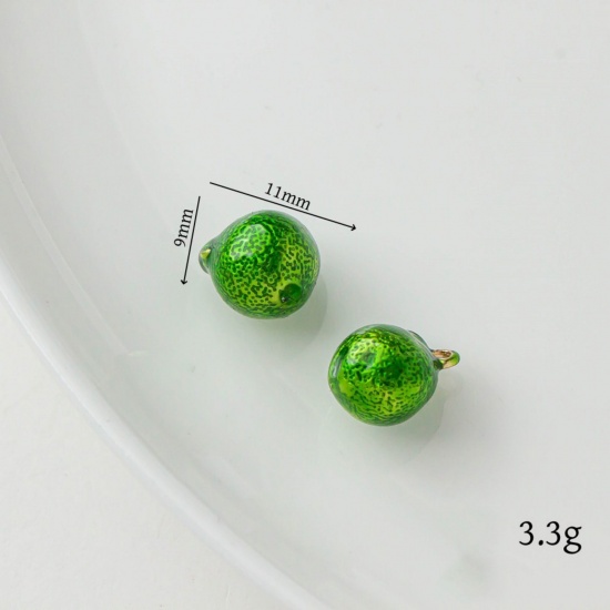 Picture of 2 PCs Brass Charms 18K Gold Plated Green Enamel Green Tangerine