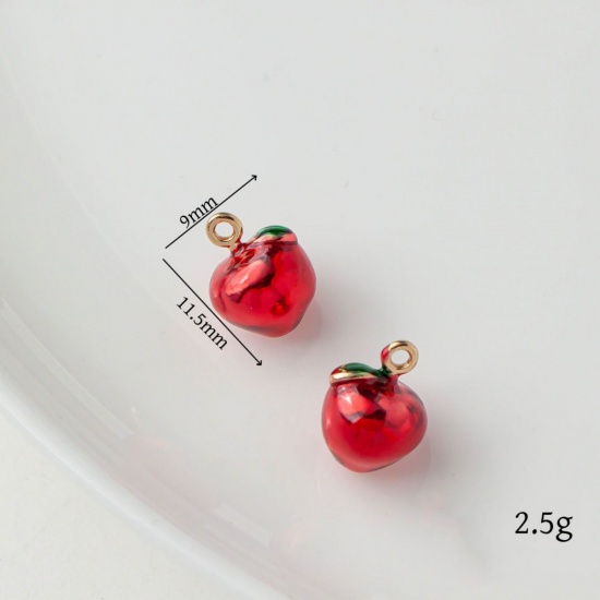 Picture of 2 PCs Brass Charms 18K Gold Plated Red & Green Cherry Fruit Enamel