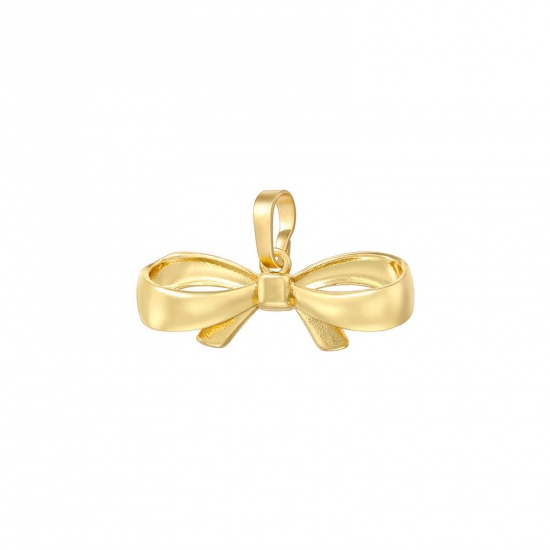 Imagen de 1 Unidad Latón Ropa Colgantes Charms Chapado en Oro de 18K Bowknot 3D 25mm x 14mm