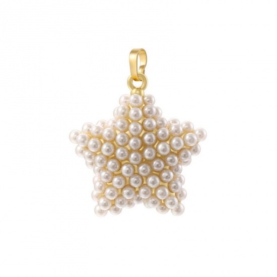 Immagine di 1 Pz Ottone Galassia Ciondoli Pendenti Placcato Oro 18K Stella a Cinque Punte Imitata Perla 3.3cm x 2.5cm