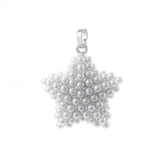 Immagine di 1 Pz Ottone Galassia Ciondoli Pendenti Platino Placcato Stella a Cinque Punte Imitata Perla 3.3cm x 2.5cm