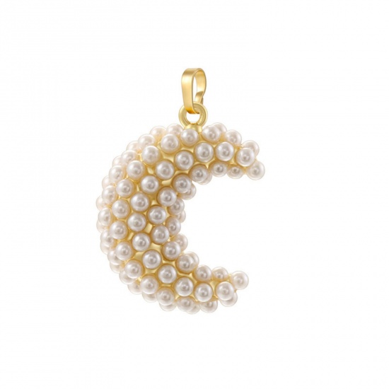 Immagine di 1 Pz Ottone Galassia Ciondoli Pendenti Placcato Oro 18K Luna Imitata Perla 3.4cm x 2cm