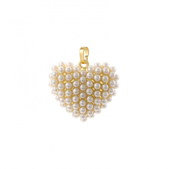 Immagine di 1 Pz San Valentino Ciondoli Placcato Oro 18K Cuore Imitata Perla 28.5mm x 24mm