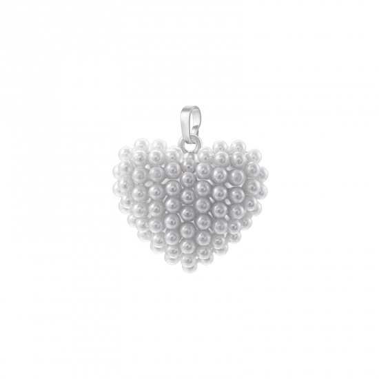 Immagine di 1 Pz San Valentino Ciondoli Platino Placcato Cuore Imitata Perla 28.5mm x 24mm