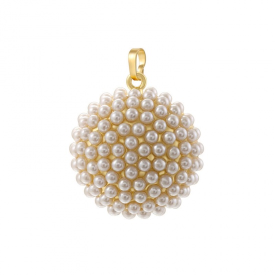 Immagine di 1 Pz Ottone Ciondoli Pendenti Placcato Oro 18K Palla Imitata Perla 3.3cm x 2.5cm