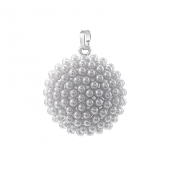 Immagine di 1 Pz Ottone Ciondoli Pendenti Platino Placcato Palla Imitata Perla 3.3cm x 2.5cm