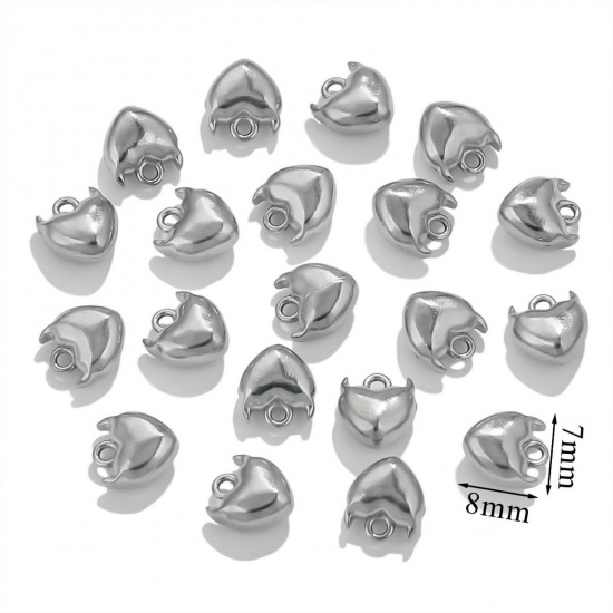 5 個 エコフレンドリー 304ステンレス鋼 ミニ チャーム シルバートーン 牛 3D 7mm x 8mm、 の画像