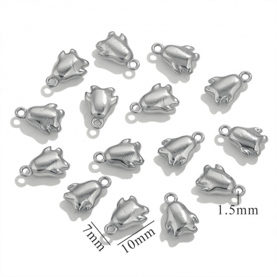 5 個 エコフレンドリー 304ステンレス鋼 ミニ チャーム シルバートーン ペンギン 動物 3D 10mm x 7mm、 の画像