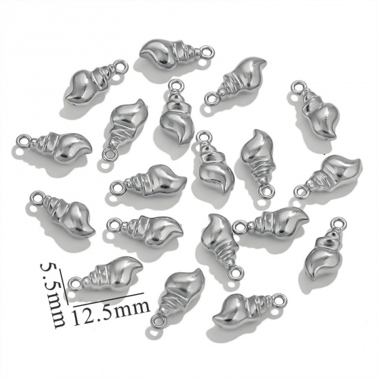 5 個 エコフレンドリー 304ステンレス鋼 ミニ チャーム シルバートーン 巻き貝 3D 12.5mm x 5.5mm、 の画像