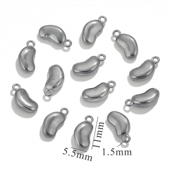 5 個 エコフレンドリー 304ステンレス鋼 ミニ チャーム シルバートーン エンドウ 3D 11mm x 5.5mm、 の画像