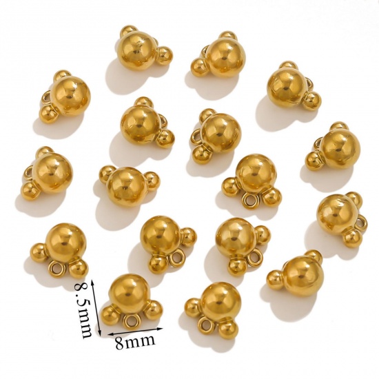 5 個 エコフレンドリー PVD真空メッキ 304ステンレス鋼 ミニ チャーム 金メッキ マウス 3D 8mm x 8.5mm、 の画像