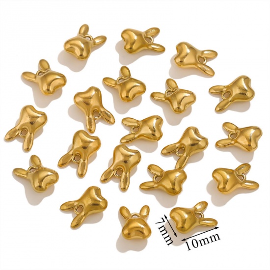 5 個 エコフレンドリー PVD真空メッキ 304ステンレス鋼 ミニ チャーム 金メッキ ウサギ 3D 7mm x 10mm、 の画像