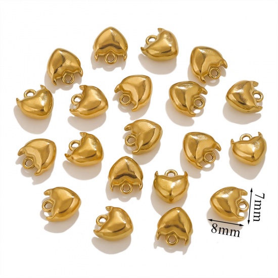 5 個 エコフレンドリー PVD真空メッキ 304ステンレス鋼 ミニ チャーム 金メッキ 牛 3D 7mm x 8mm、 の画像