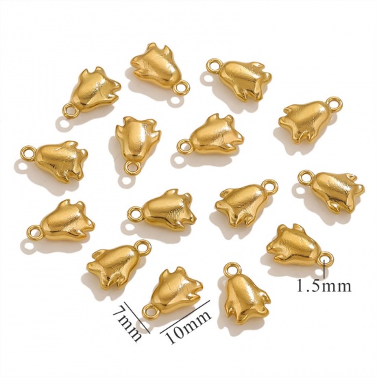 5 個 エコフレンドリー PVD真空メッキ 304ステンレス鋼 ミニ チャーム 金メッキ ペンギン 動物 3D 10mm x 7mm、 の画像