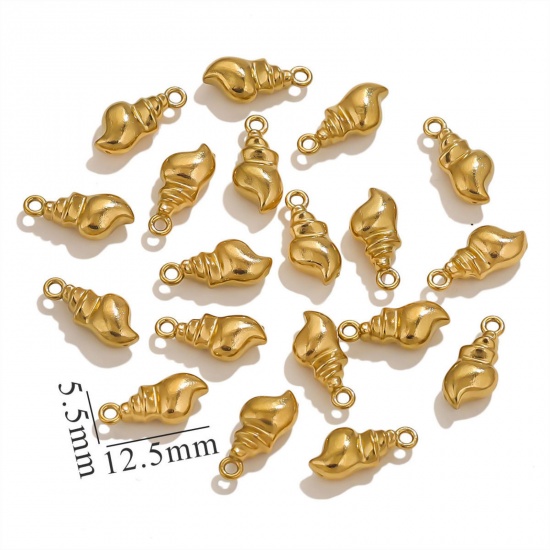 5 個 エコフレンドリー PVD真空メッキ 304ステンレス鋼 ミニ チャーム 金メッキ 巻き貝 3D 12.5mm x 5.5mm、 の画像