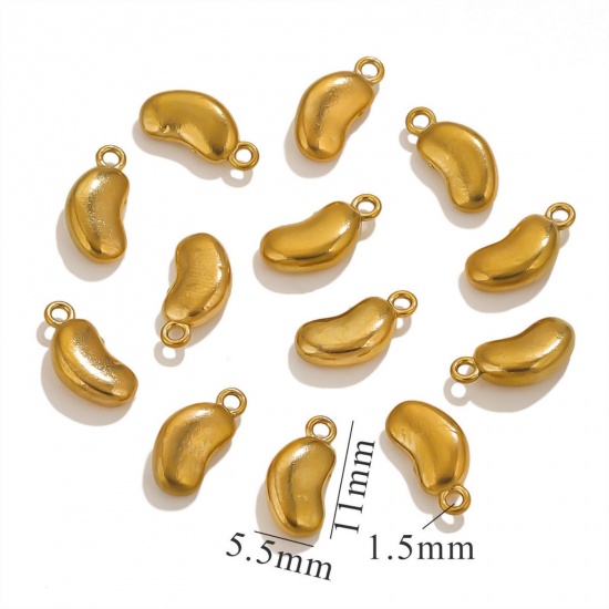 5 個 エコフレンドリー PVD真空メッキ 304ステンレス鋼 ミニ チャーム 金メッキ エンドウ 3D 11mm x 5.5mm、 の画像