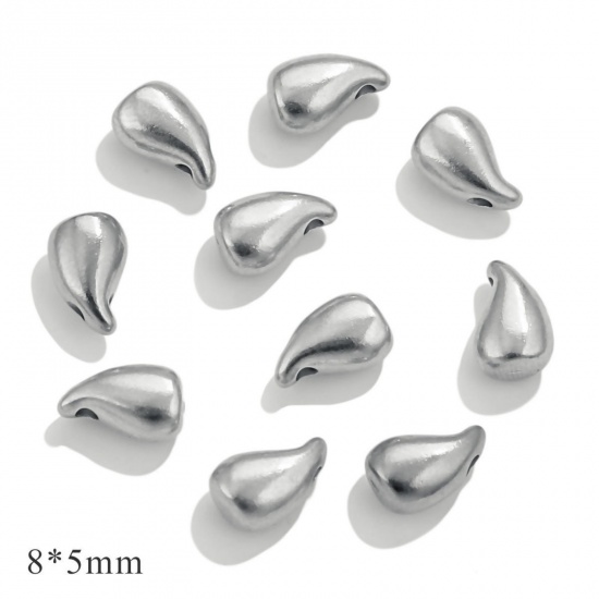 Picture of 10 PCs 304 Stainless Steel Valentine's Day Beads For DIY Jewelry Making Silver Tone Drop 8mm x 5mm, Hole: Approx 1mm