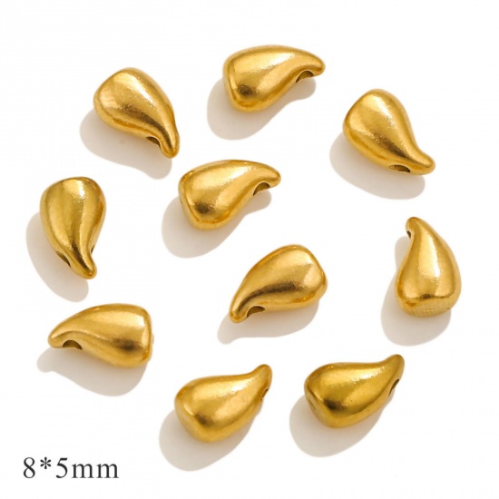 Picture of 10 PCs Eco-friendly PVD Vacuum Plating 304 Stainless Steel Valentine's Day Beads For DIY Jewelry Making Gold Plated Drop 8mm x 5mm, Hole: Approx 1mm