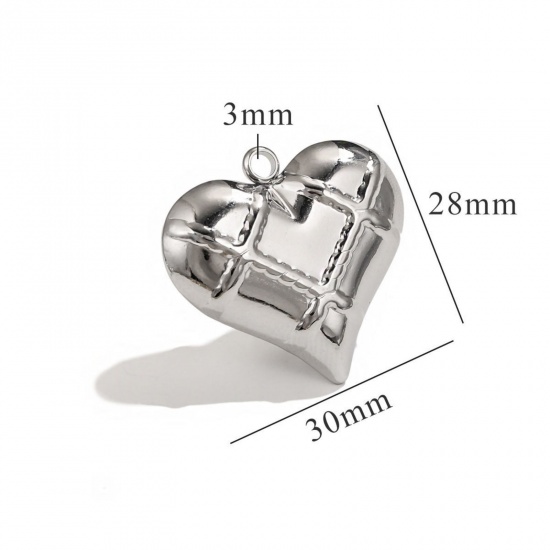 Изображение 1 Piece 304 Stainless Steel Pendants Silver Tone Heart Texture 3D 30mm x 28mm