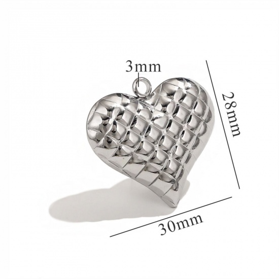 Изображение 1 Piece 304 Stainless Steel Pendants Silver Tone Heart Texture 3D 30mm x 28mm